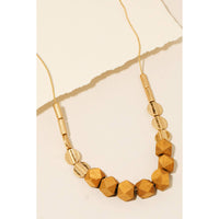 Chunky Wood And Metallic Beaded Necklace: Gold