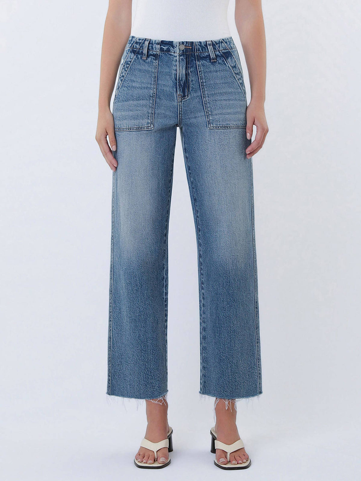 Pocket Change Crop High Rise Slim Wide Leg Jeans
