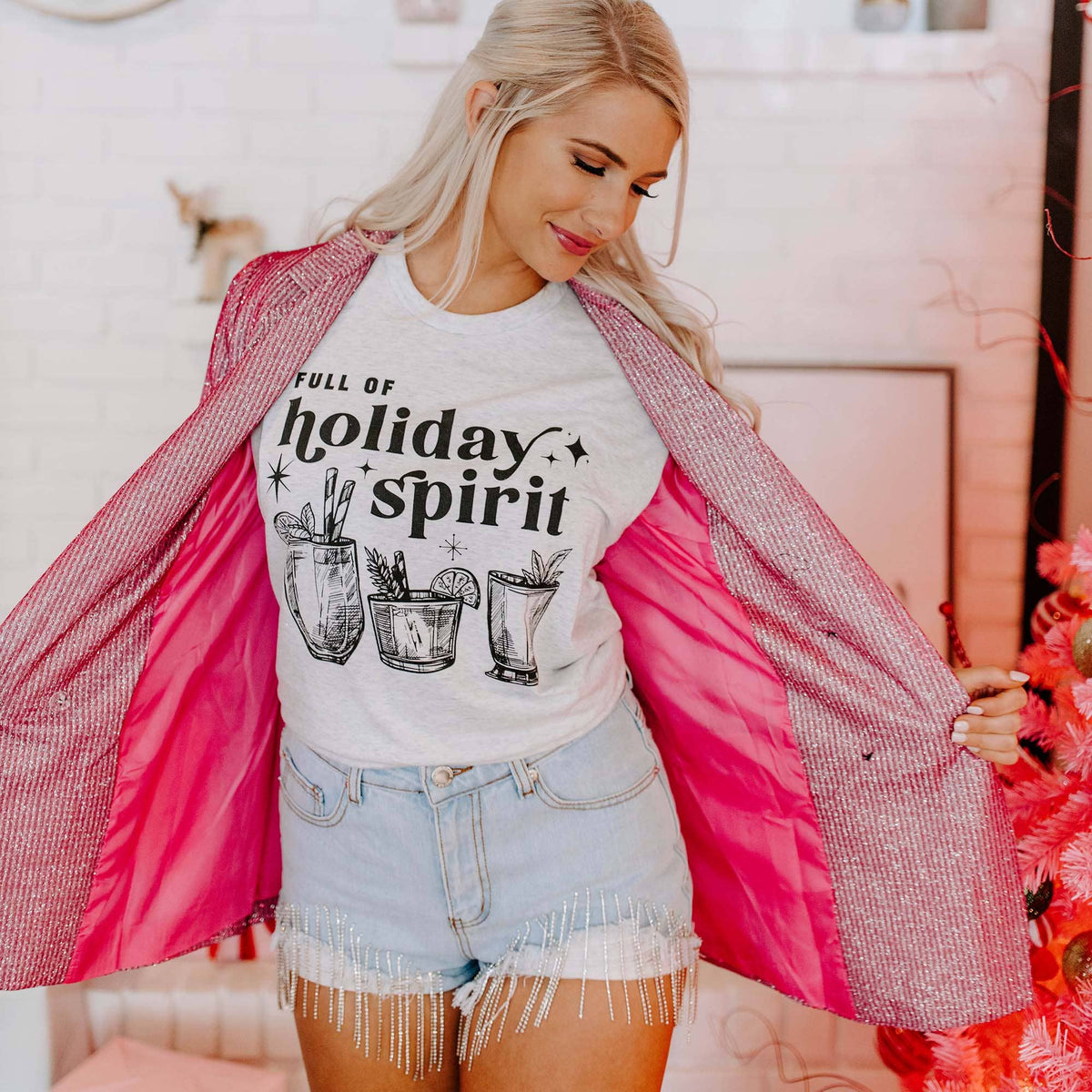 Full of Holiday Spirit Funny Christmas Graphic Tee Unisex