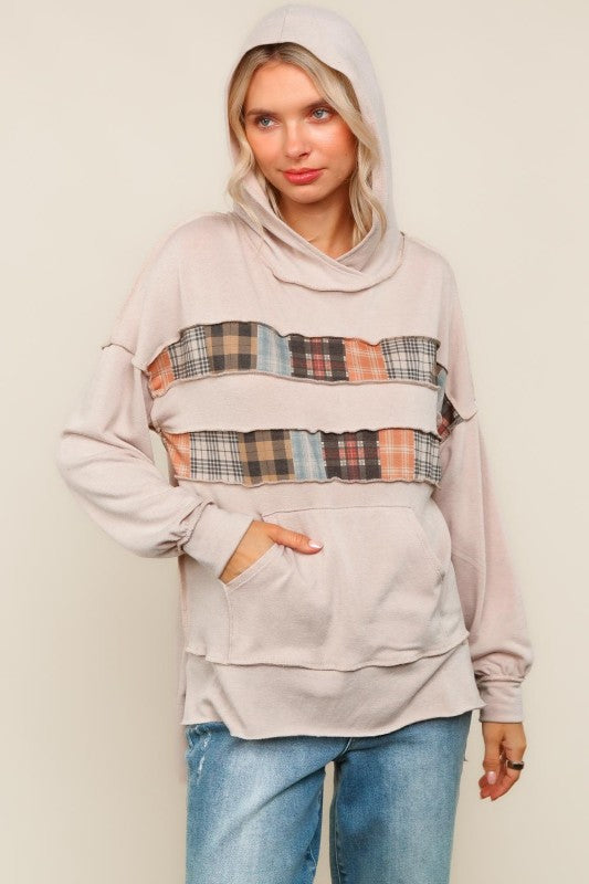 The Rylie Plaid Patchwork Hoodie – Mocha Mist