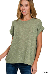 Kendall Lightweight Hacci Slub Rolled Sleeve Tee – Relaxed Fit Everyday Basic Top | Best-Selling Boutique Tee