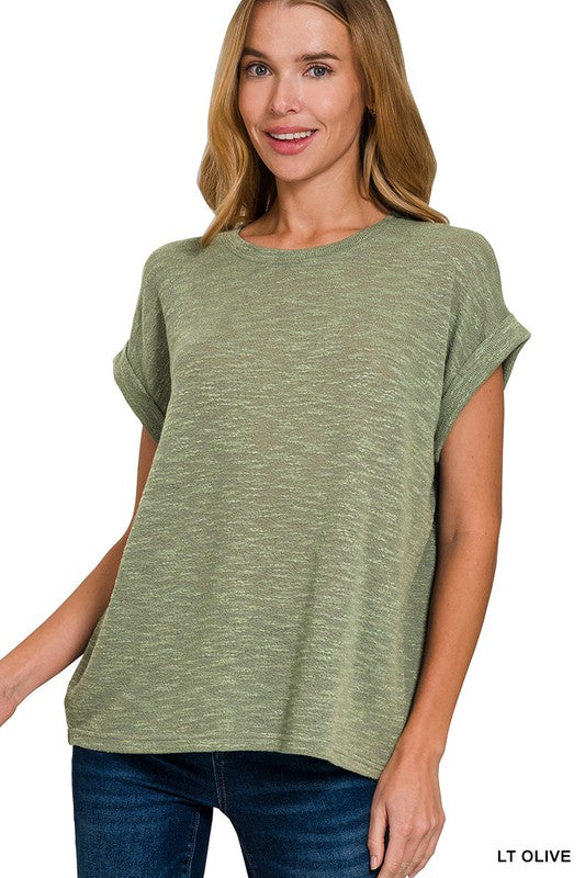 Kendall Lightweight Hacci Slub Rolled Sleeve Tee – Relaxed Fit Everyday Basic Top | Best-Selling Boutique Tee