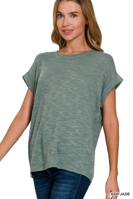 Kendall Lightweight Hacci Slub Rolled Sleeve Tee – Relaxed Fit Everyday Basic Top | Best-Selling Boutique Tee