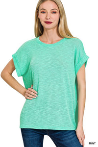 Kendall Lightweight Hacci Slub Rolled Sleeve Tee – Relaxed Fit Everyday Basic Top | Best-Selling Boutique Tee
