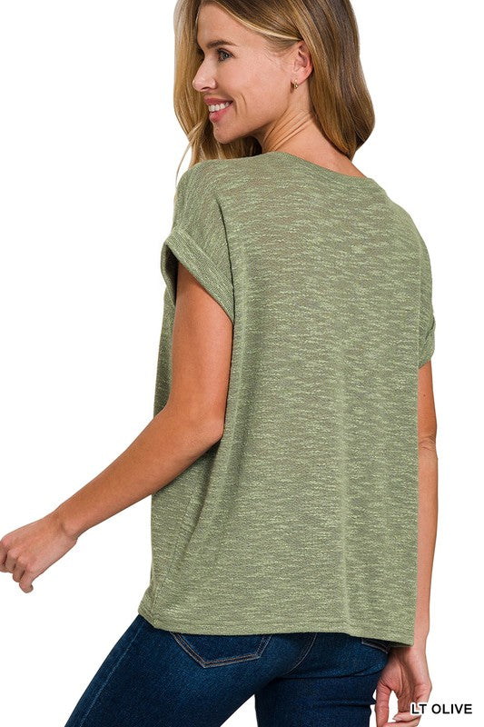 Kendall Lightweight Hacci Slub Rolled Sleeve Tee – Relaxed Fit Everyday Basic Top | Best-Selling Boutique Tee