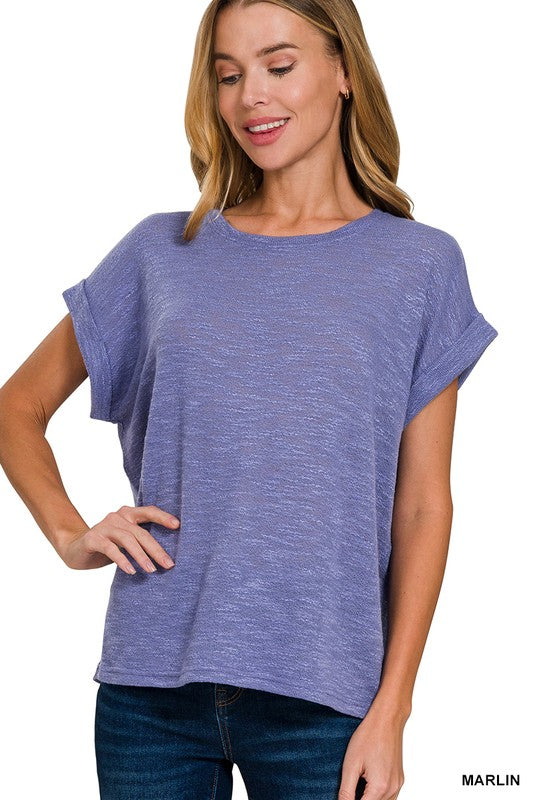 Kendall Lightweight Hacci Slub Rolled Sleeve Tee – Relaxed Fit Everyday Basic Top | Best-Selling Boutique Tee