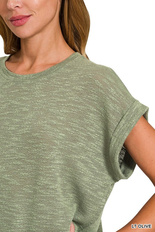 Kendall Lightweight Hacci Slub Rolled Sleeve Tee – Relaxed Fit Everyday Basic Top | Best-Selling Boutique Tee