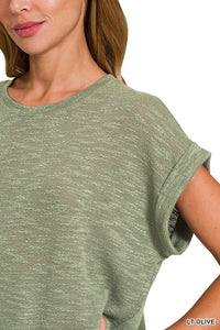 Kendall Lightweight Hacci Slub Rolled Sleeve Tee – Relaxed Fit Everyday Basic Top | Best-Selling Boutique Tee