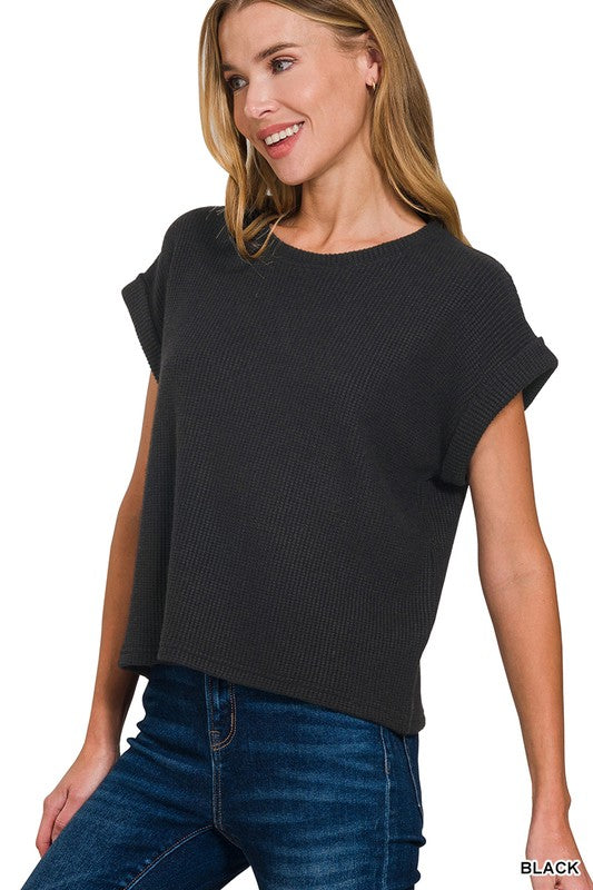 Amber Baby Waffle Knit Basic Crew Tee