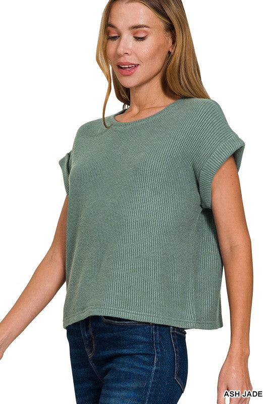 Amber Baby Waffle Knit Basic Crew Tee