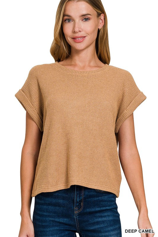 Amber Baby Waffle Knit Basic Crew Tee