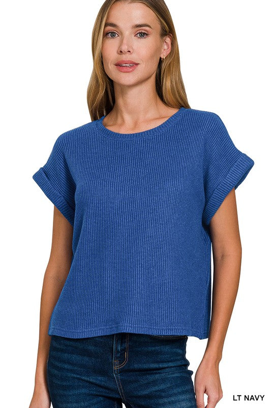 Amber Baby Waffle Knit Basic Crew Tee