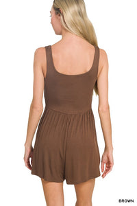 Quincy Double-Layer Tank Romper – Soft Stretch Sleeveless Summer Romper with Pockets