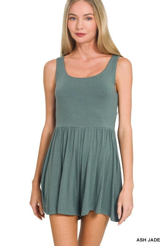 Quincy Double-Layer Tank Romper – Soft Stretch Sleeveless Summer Romper with Pockets