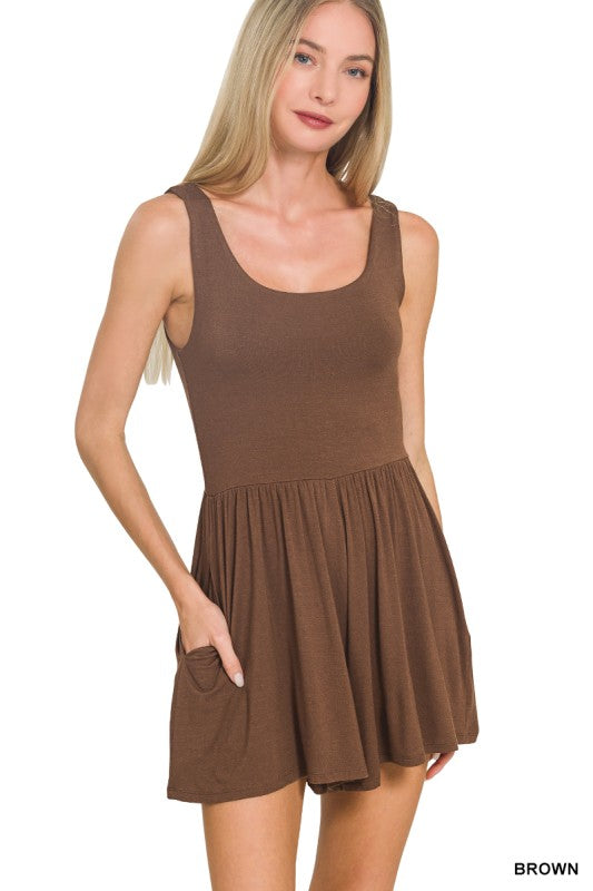 Quincy Double-Layer Tank Romper – Soft Stretch Sleeveless Summer Romper with Pockets