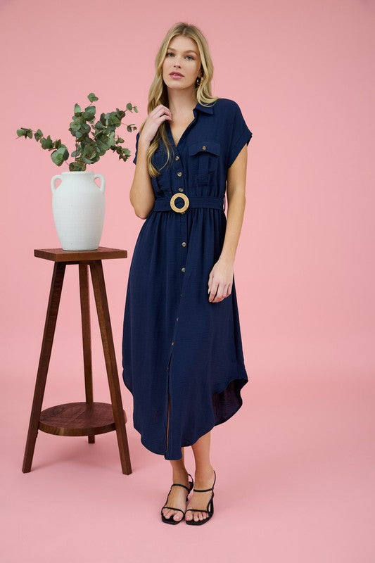 Celeste Collared Button Down Midi Dress