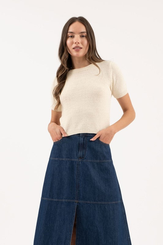 Becca Crew Neck Short Sleeve Knit Top