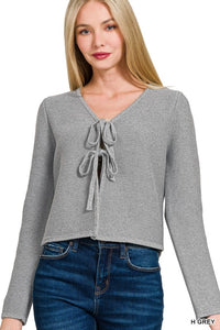 Aspen Tie Front Sweater Cardigan – Cotton Knit Long Sleeve Top