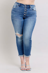 JUDY BLUE Mid Rise Distressed Boyfriend Jeans: Medium Wash