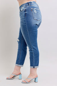 JUDY BLUE Mid Rise Distressed Boyfriend Jeans: Medium Wash