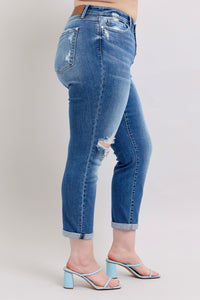 JUDY BLUE Mid Rise Distressed Boyfriend Jeans: Medium Wash