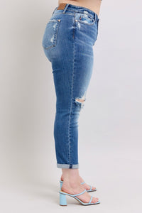 JUDY BLUE Mid Rise Distressed Boyfriend Jeans: Medium Wash