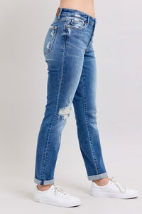 JUDY BLUE Mid Rise Distressed Boyfriend Jeans: Medium Wash