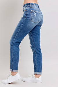 JUDY BLUE Mid Rise Distressed Boyfriend Jeans: Medium Wash