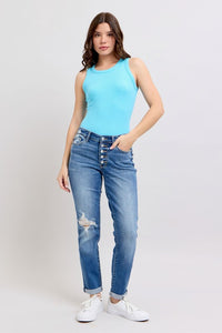 JUDY BLUE Mid Rise Distressed Boyfriend Jeans: Medium Wash