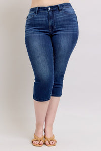 Judy Blue Plus Size Comfort Stretch Capri – Dark Wash | Soft & Flexible Fit