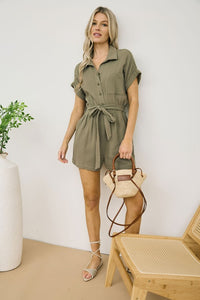 Ari Breathable Gauze Fabric Romper: Olive