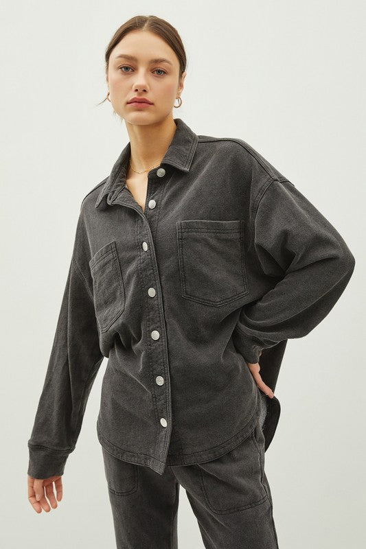 Haven Washed Denim Shirt Jacket – Oversized Soft Stretch Shacket (S–L)