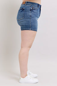 Judy Blue Tummy Control Mid-Rise Shorts – Medium Wash | Mid-Length