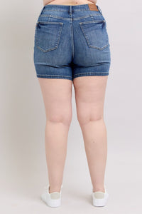 Judy Blue Tummy Control Mid-Rise Shorts – Medium Wash | Mid-Length