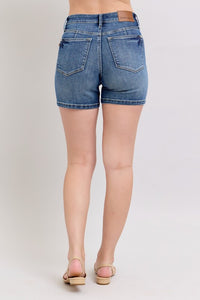 Judy Blue Tummy Control Mid-Rise Shorts – Medium Wash | Mid-Length