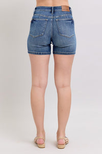 Judy Blue Tummy Control Mid-Rise Shorts – Medium Wash | Mid-Length