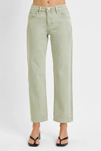 Risen "Mason"  Mid Rise Straight Leg Tummy Control Jeans: Pistachio