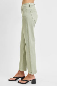 Risen "Mason"  Mid Rise Straight Leg Tummy Control Jeans: Pistachio