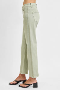 Risen "Mason"  Mid Rise Straight Leg Tummy Control Jeans: Pistachio