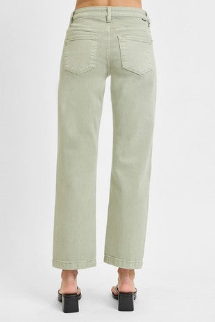 Risen "Mason"  Mid Rise Straight Leg Tummy Control Jeans: Pistachio