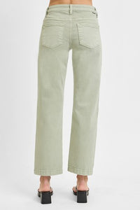 Risen "Mason"  Mid Rise Straight Leg Tummy Control Jeans: Pistachio