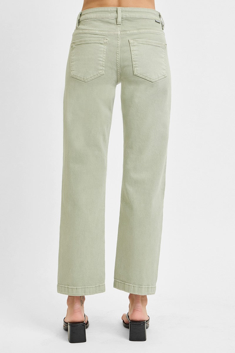 Risen "Mason"  Mid Rise Straight Leg Tummy Control Jeans: Pistachio