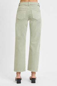 Risen "Mason"  Mid Rise Straight Leg Tummy Control Jeans: Pistachio
