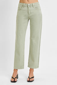 Risen "Mason"  Mid Rise Straight Leg Tummy Control Jeans: Pistachio