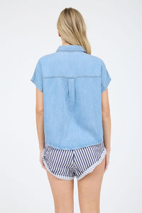 Taryn Chambray Collared Button Down Blouse