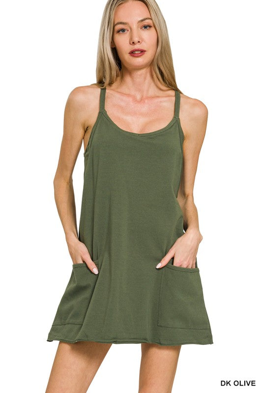 Avery Sleeveless Mini Dress with Built-In Romper Shorts & Pockets