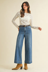 Marlo High Rise Wide Leg Jeans with Pin Tuck Detail – Medium Wash Stretch Denim