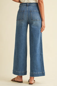 Marlo High Rise Wide Leg Jeans with Pin Tuck Detail – Medium Wash Stretch Denim