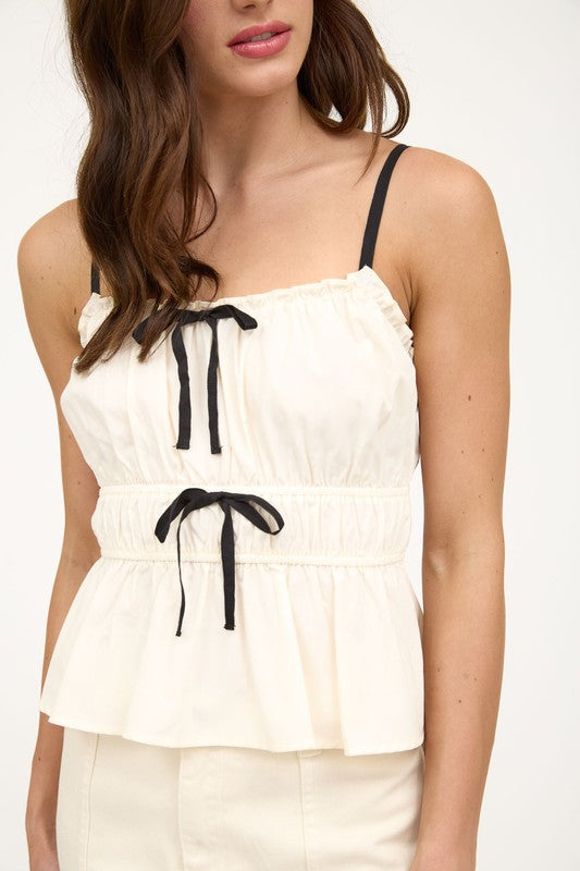 Bria Ribbon Detail Tank: Cream