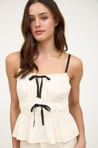 Bria Ribbon Detail Tank: Cream